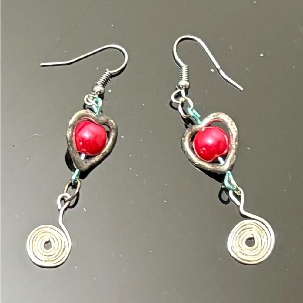 ❤️ Handmade Boho Heart & Spiral Dangle Earrings ❤️